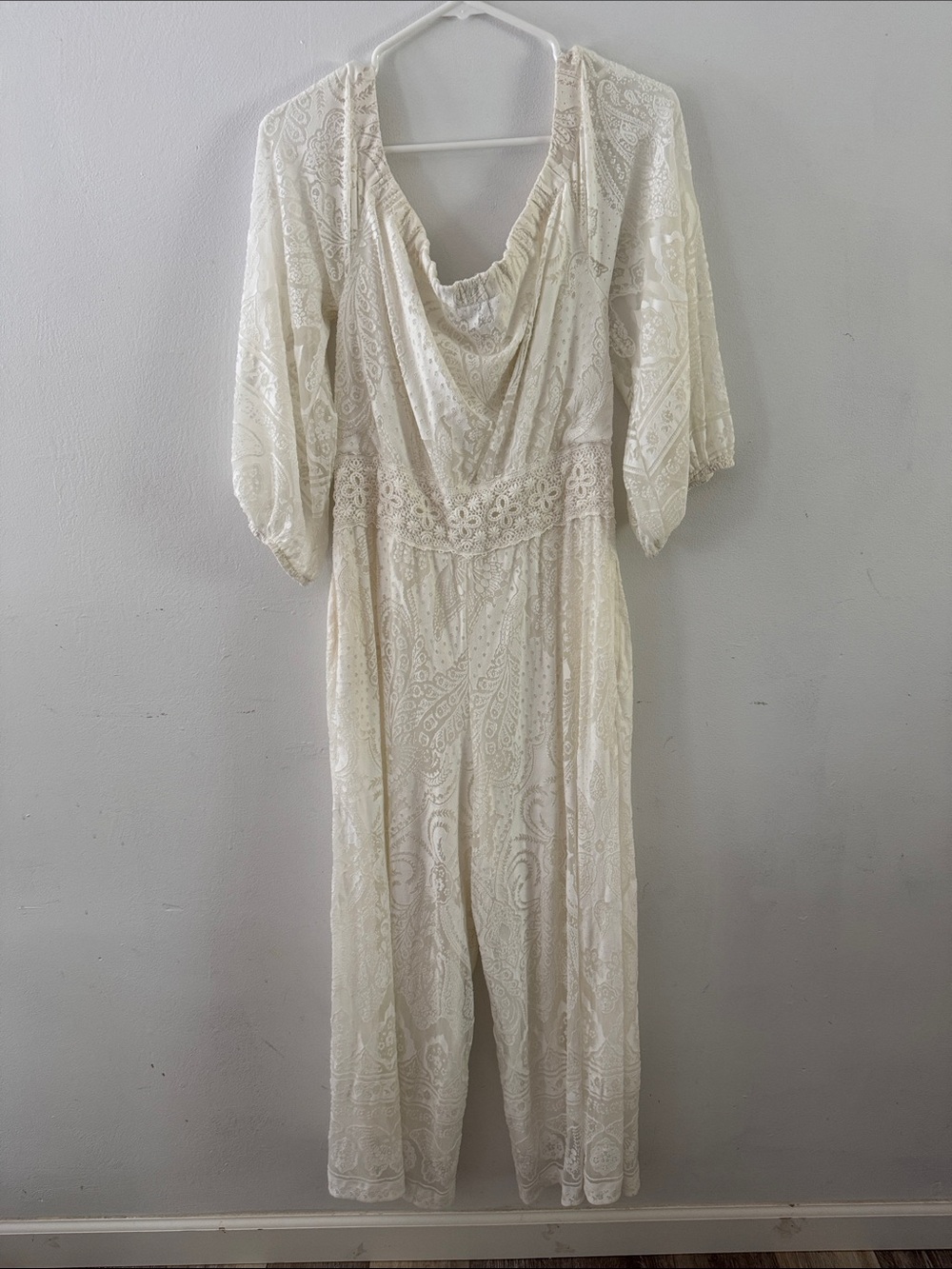 Anthropologie x Farm Rio Elliott Lace Off the Shoulder Jumpsuit Sz M - Picture 8 of 9